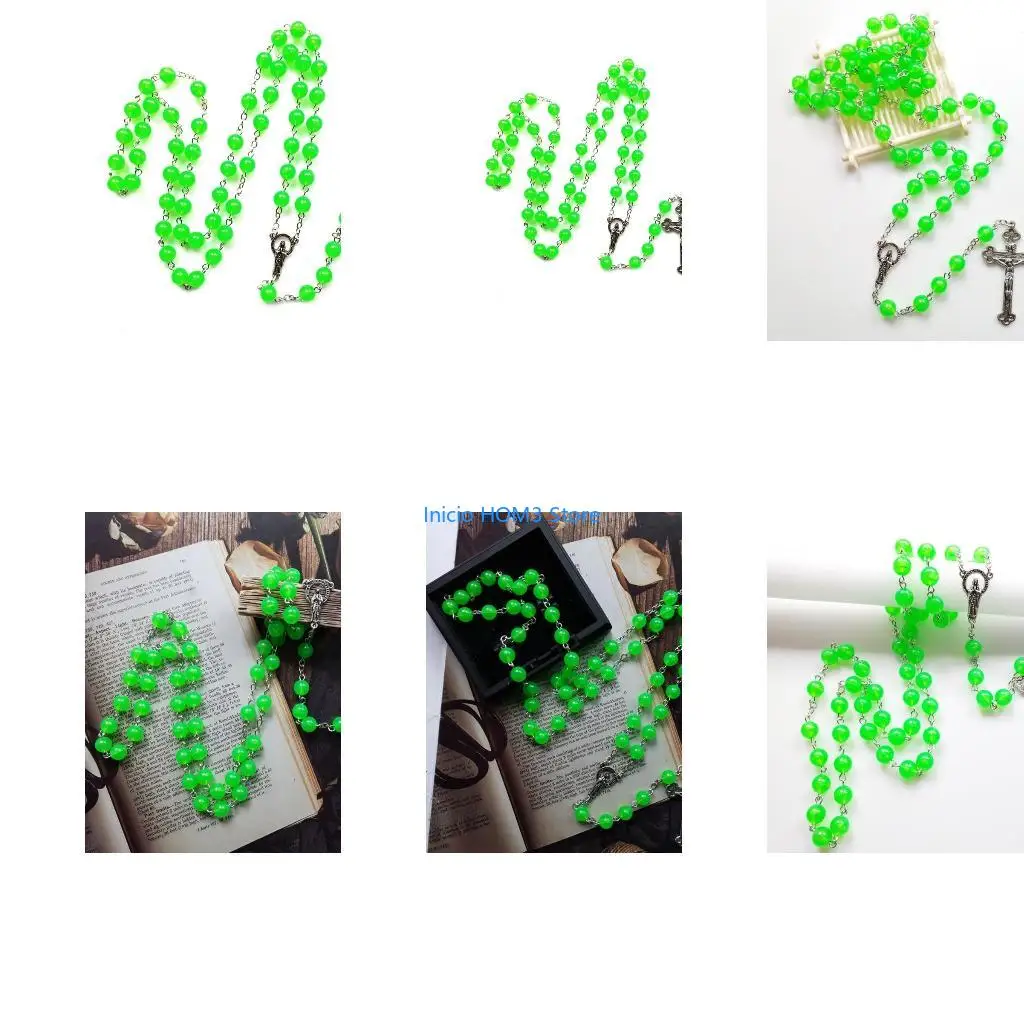 A5YD Glow in Dark Rosary Bead Luminous Noctilucent for Cross Necklace Catholicism Jew