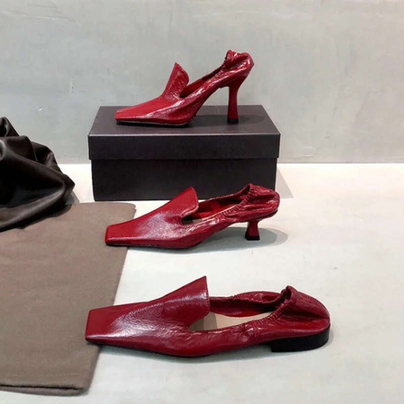 2026 New Square Head Pumps Female White High Heels Stiletto Retro Mueller Shoes Witch Shoes