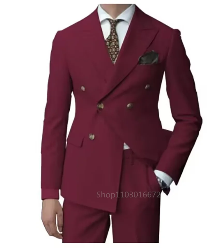 2 قطع الرجال بدل زفاف مجموعة موضة جديدة الرجال بدلة عمل رسمية الذروة التلبيب مزدوجة الصدر السترة بنطلون لحفلة موسيقية