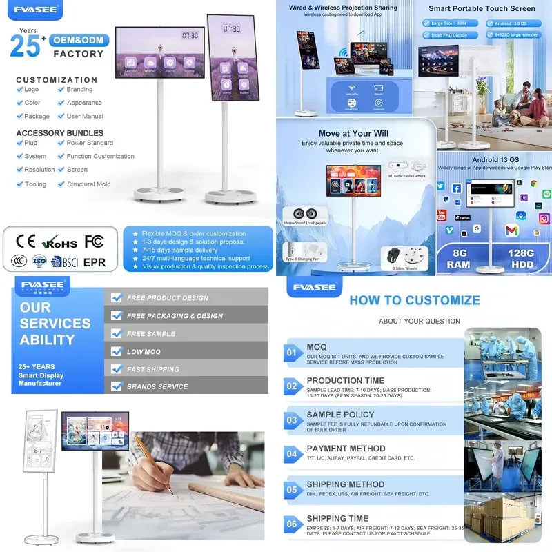 for Interactive 32 Inch Moveable Smart TV Touch Rotatable Display Android OS Battery Powered Portable Mobile Smart TV
