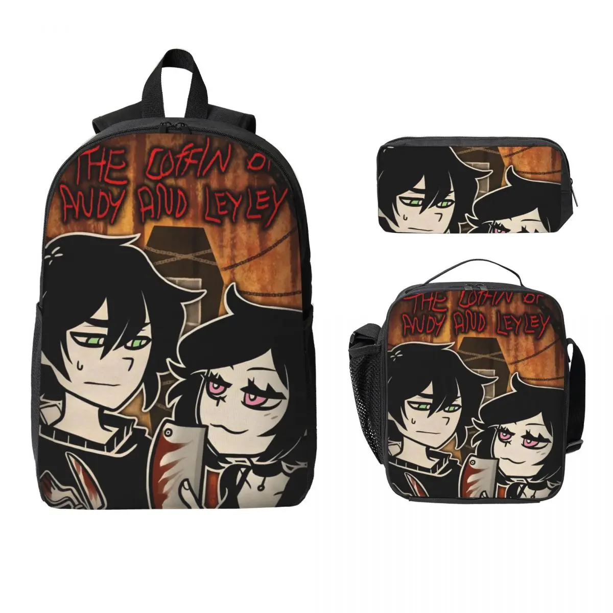 Ashley And Andrew The Coffin Of Andy And Leyley Backpack Student Boy Girl BookBag School Bag 3ps Insulated Lunch Bag Pencil Case