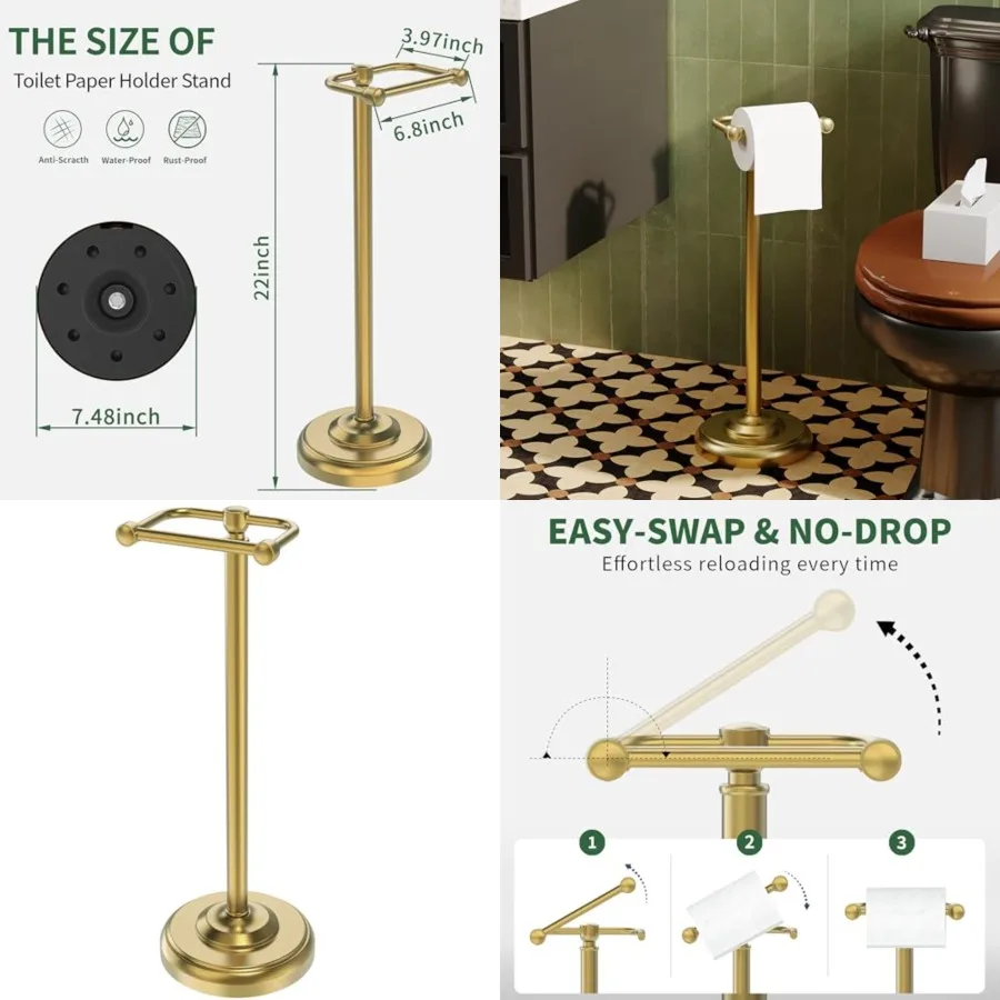 

Toilet Paper Holder Stand, Free Standing Toilet Paper Holder, Modern Post Pivoting Toilet Paper Stand with Stable Weighted Base