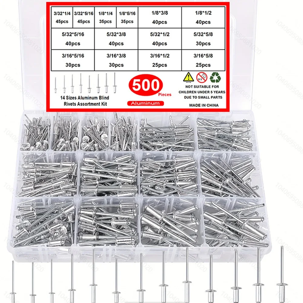 

500pcs Pull-out Rivet Kit Multi-sizes Aluminum Blind Rivets Assorted Withdrawal Rivets For Home DIY Plumbing System Furniture