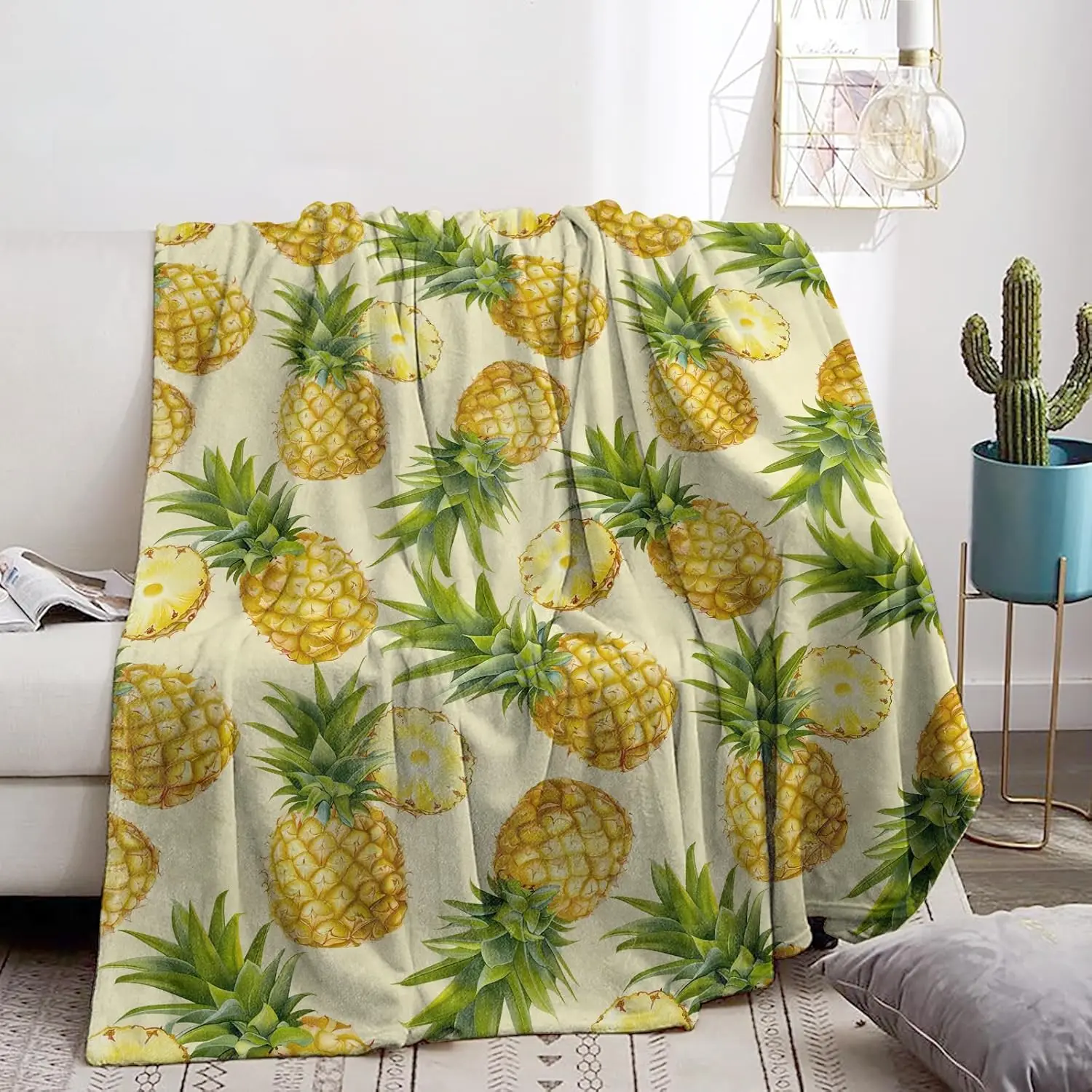 Fresh Pineapple Blanket - Ultra Soft & Cozy Flannel Throw Blankets, Lightweight, Warm & Fuzzy - Perfect for Couch, Bed,