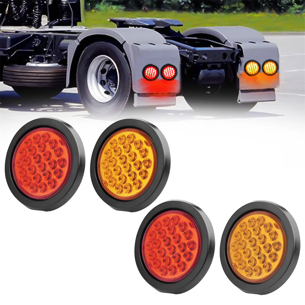 2Pcs 24V 24 LED Round Car Rear Tail Light Brake Stop Side Marker Turn Warning Indicator Lamp Truck Trailer Reflector ATV RV Bus