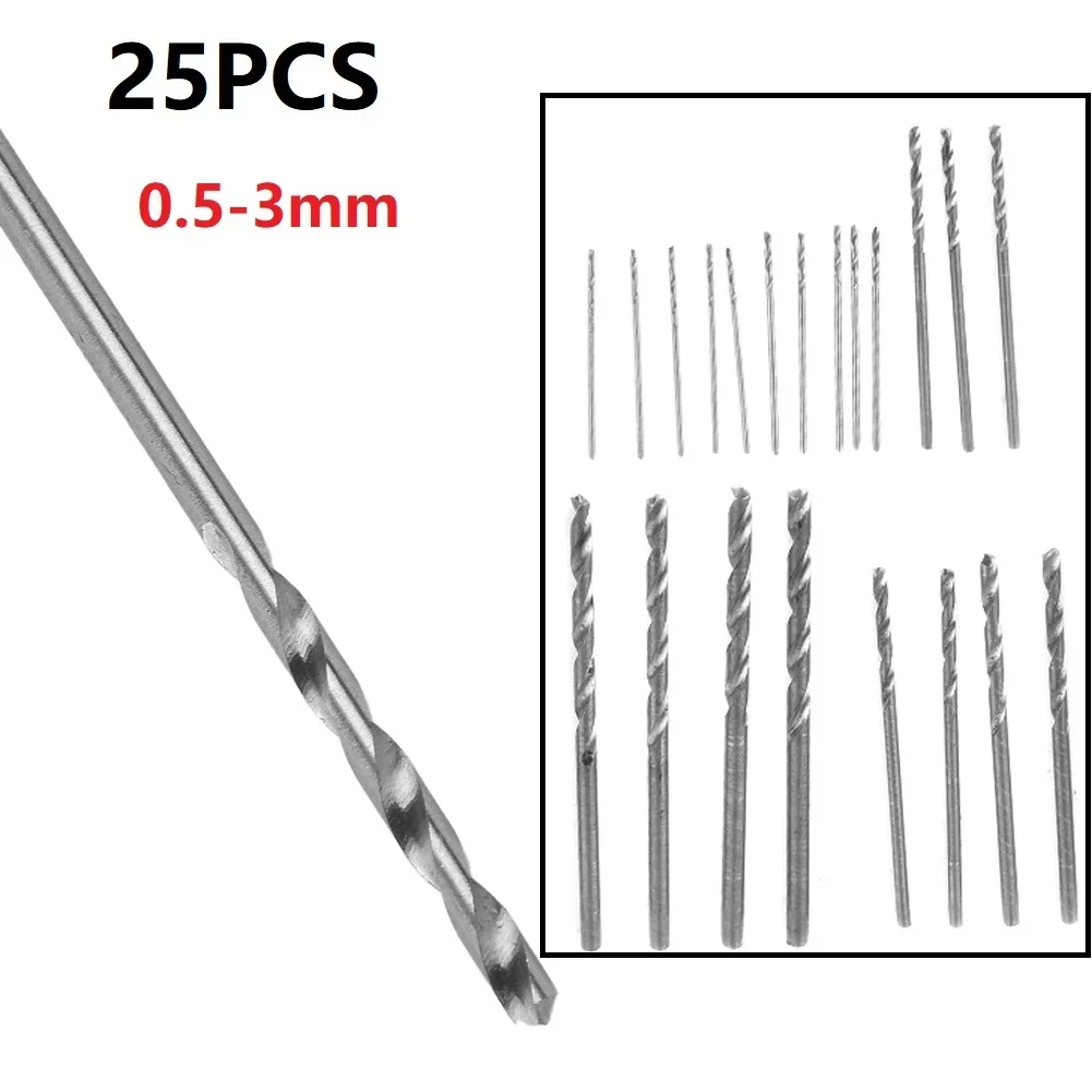 25pcs 0.5mm-3mm Mini HSS Spiral Drill Bit For Pcb Crafts Jewelry Making High Speed Steel Drill Bits Set For Electric Drills