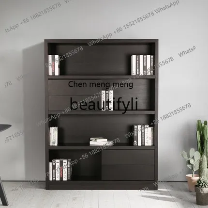 

X Bookshelf Storage Rack for Study and Living Room, Simple Modern Black Oak, Light Luxury Minimalist Display Rack