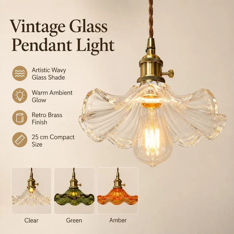 25cm Nordic Glass Pendant Light Vintage Round Disc Hanging Lamp for Dining Room Bar Cafe Restaurant Kitchen Island Pendant Light