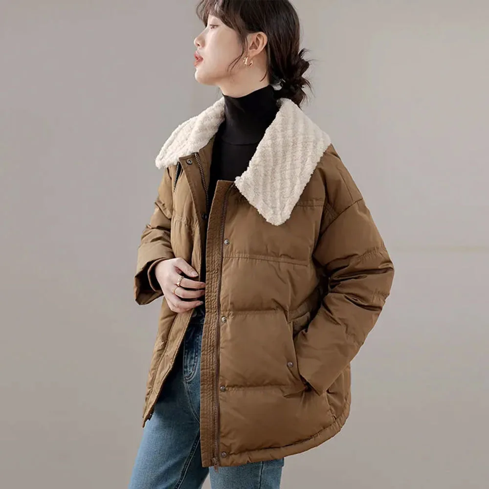 Fur Lapel With Belt Parkas Women Thick Warm Cotton-padded Coat 2024 Autumn Winter New Clothes Elegant Korean Style Down Jackets