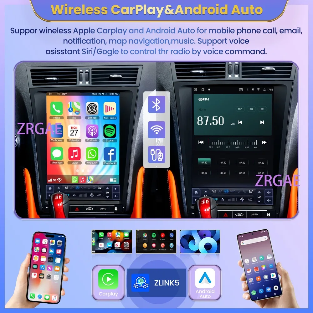 Android 15 Car Radio For Lexus GS GS300 GS450 Tesla Screen Radio Multimedia Video Player Head Unit Carplay GPS Navigation Player