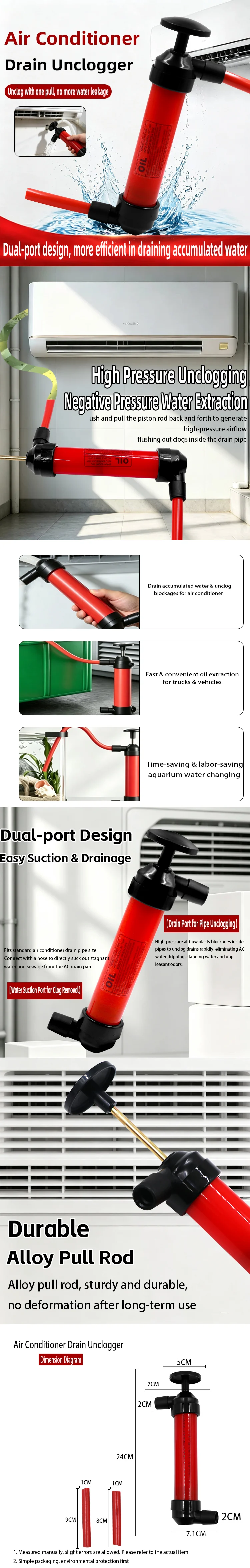 Dual-Port-AC-Abflussreiniger mit Legierungsstab, manuelle Siphonpumpe für Klimaanlagen, Auto-Ölabsauger, Aquarium-Wasserwechsler – Detail 7