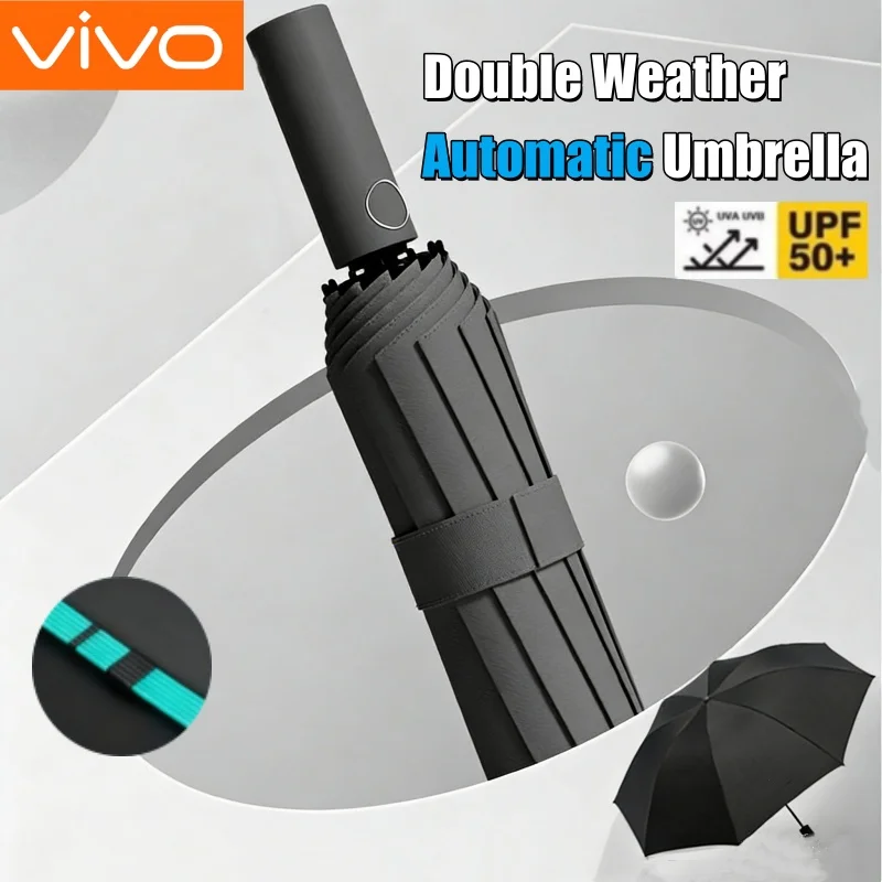 

VIVO Fully Automatic 32 Bone Reinforced Umbrella Double Windproof Waterproof Foldable Portable UV Protection For Men Women