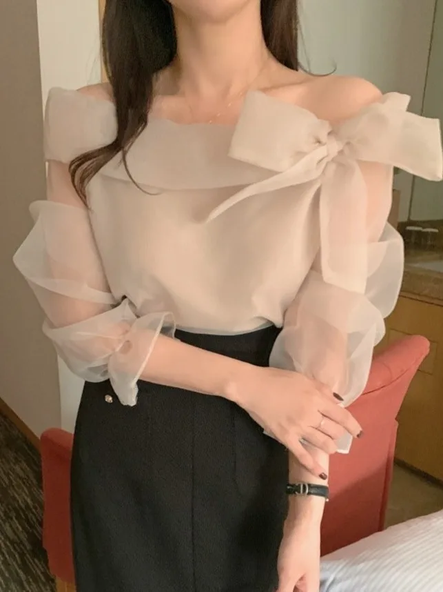 

Ранняя осень шикарная женская блузка Pure Desire irt с узлом на одно плечо, внутренняя одежда Me Top, корейская цветная блузка