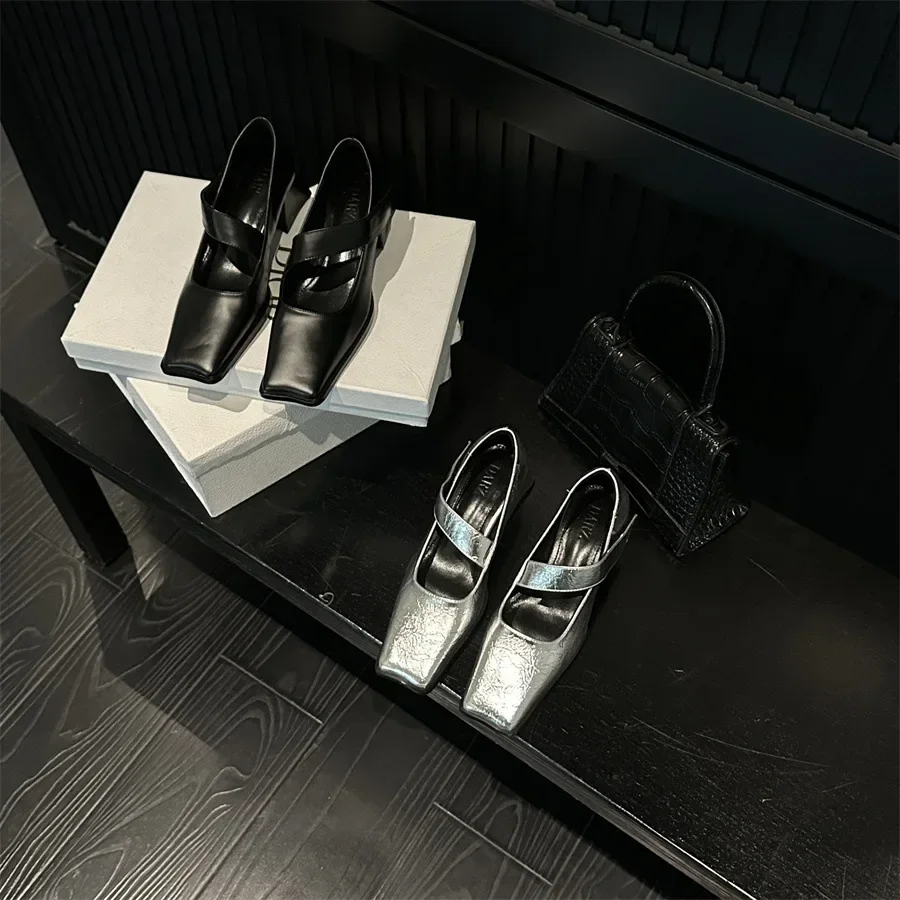 

Туфли Мэри Джейн в стиле ретро, женские туфли без шнуровки с квадратной головкой во французском стиле, туфли на толстом каблуке, весна-осень, Новое поступление