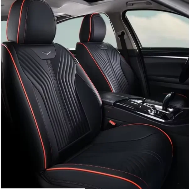 FLORICH 2pcs Black Red Stitching Leather Car Seat Covers Full Coverage with Universal Fit
