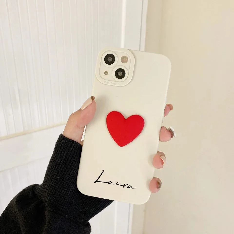 15 Pro Max Cute INS Love Heart Personalized Name Case For iPhone 15 14 13 12 11 Pro Max Luxury Soft Silicone Custom DIY Cover