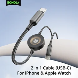 Bonola 2 in 1 Watch Wireless Charger for Apple Watch Ultra/9/8/7 60w Fast Charging Type C to C Cable for iPhone 16/15 Pro Max