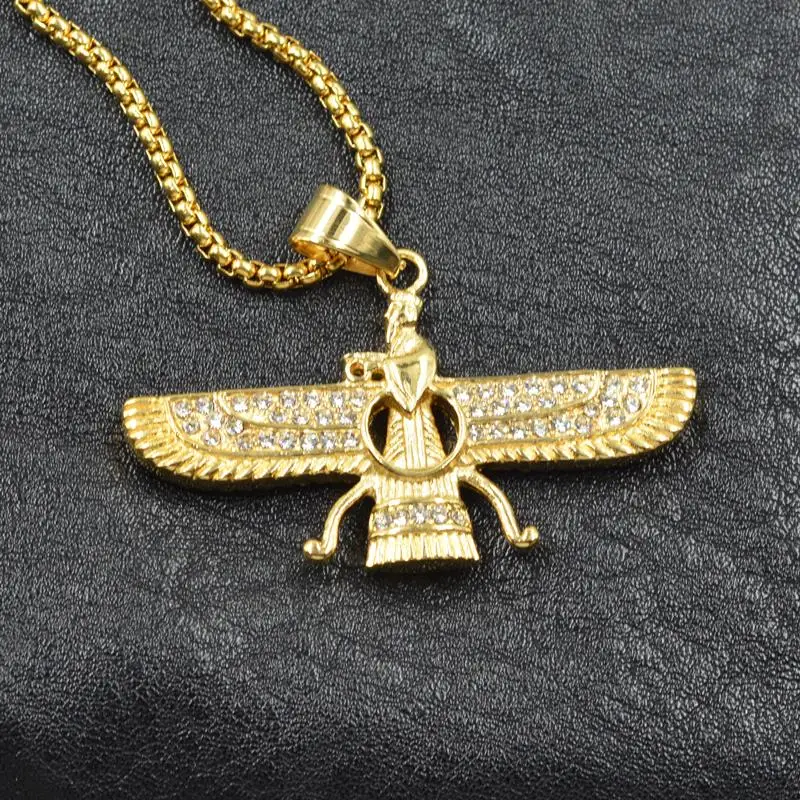 Gold color Ahura Mazda Farvahar Zoroastrian Persian stainless steel pendant necklace accept drop shipping
