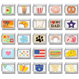 Edelstahl -Charmeverbindungen für DIY machen Schmuck, süßes Herz, Milchtee, Popcorn, Käse, Brot, italienisches Armband, wenn 9 -mm -Armbänder, Schmuckgeschenke 10 Hauptverkauf Pingon Popcorn - №5