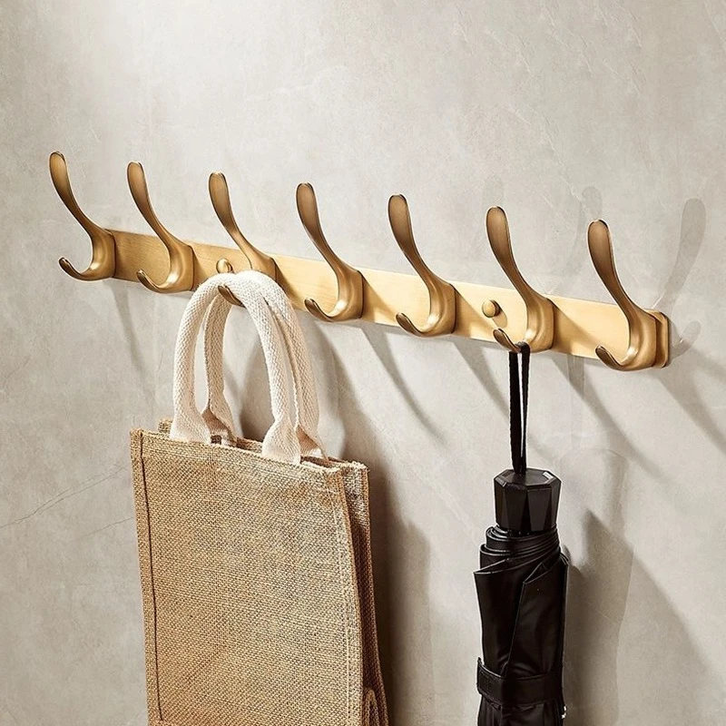 Minimalist Coat Shelf Luxury Antirust Wall Coat Rack Entrance Hall Cloakroom Clothes Storage Racks Versatile Solid Copper Hanger