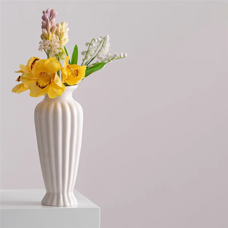 

Белые скандинавские минималистичные декоративные вазы для сухих цветов с большим ртом, цветочная композиция для гостиной, столешница-AT30