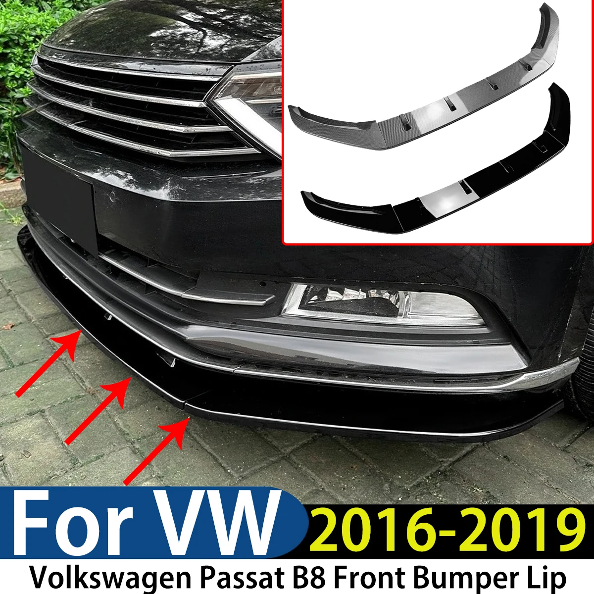 

For VW Volkswagen Passat B8 2016 2017 2018 2019 Front Bumper Lip Diffuser Splitter Spoiler Guard Trim Protector Body Kit
