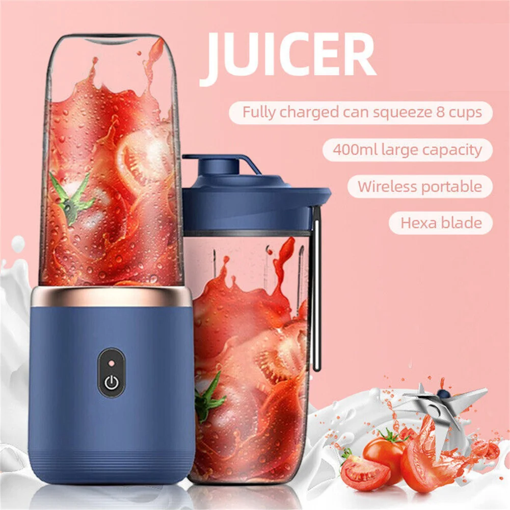 Electric Wireless Juicer With 6 Blades Juicer Fruit drink Cup Automatic Mini Electric Juicer Smoothie Blender Ice Crush 400ml