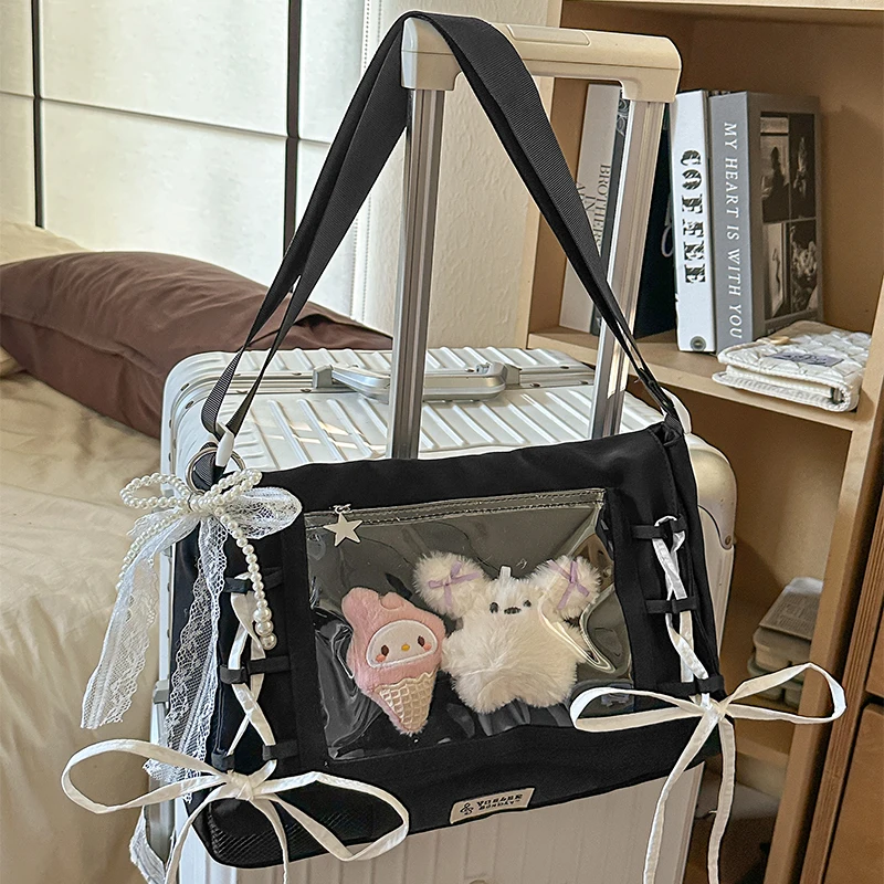

Student Fashion Transparent Pain Bag New Flip Design Bow Ribbon Crossbody Women Trendy Cute Bag Simple Splicing Shoulder Bag