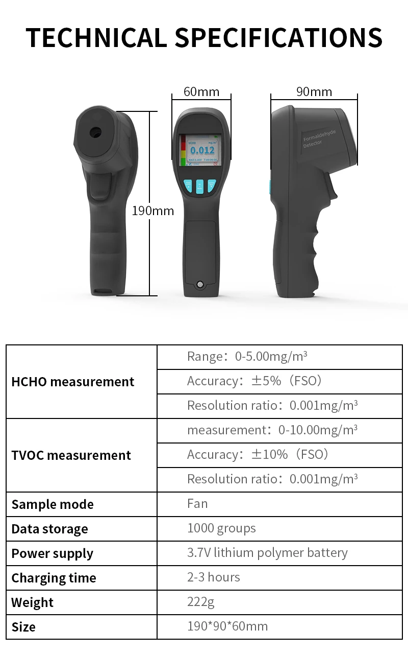 Hold Peak HCHO TVOC Detector Formaldehyde Meter Air Quality Monitor Electrochemical Sensor 0-5.00mg/m³ Data Logger 1000 Groups