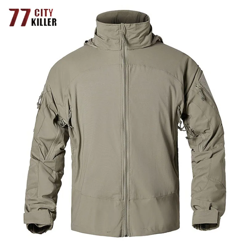 L5 Tactical Soft Shell Hooded Jackets Men Summer Multi-Pockets Solid Color Thin Coats Outdoor Hiking Climbing Military Tops Male