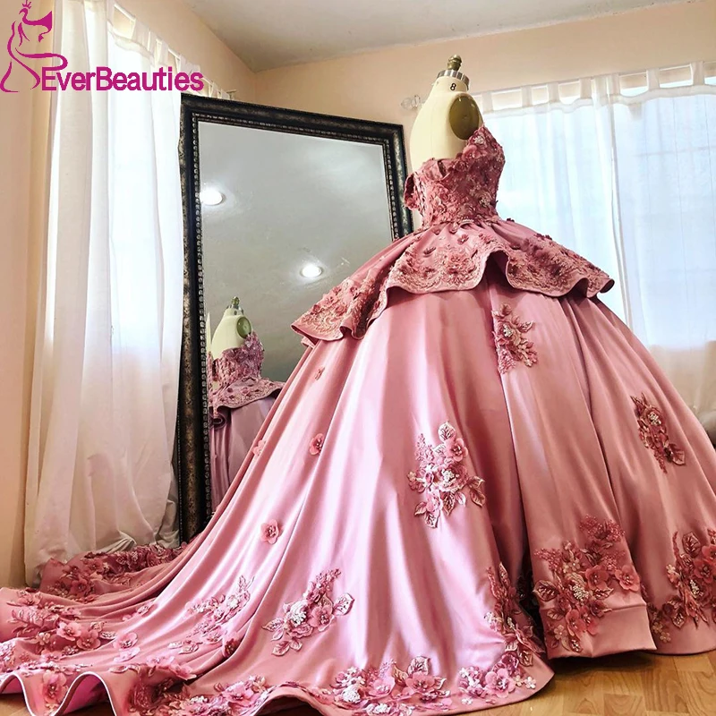 

Vestido De 15 Años 2022 Quinceanera Dresses Ball Gown Handmade Flower Prom Satin Appliqued Robes De Bal Party Dress