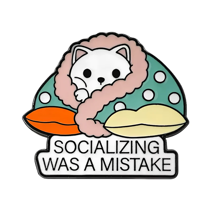 Cartoon Social Anxiety Animal Pins 4-design Cute Enamel Introvert Cat Dog Metal Brooch Pin For Jacket Backpack Lapel Badge Gifts