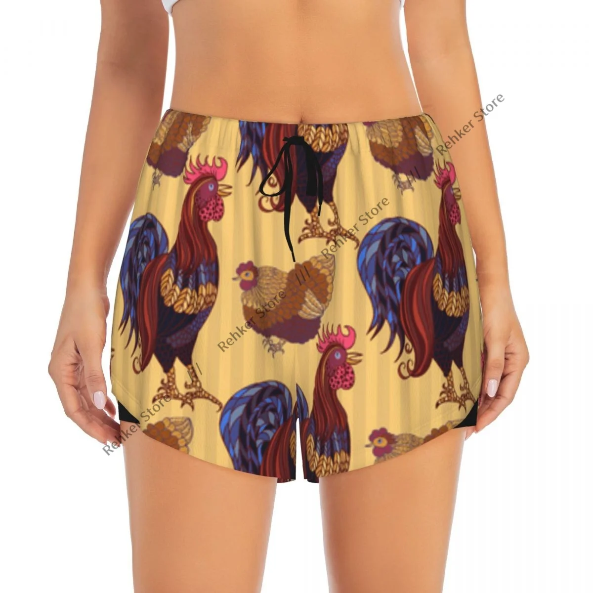 ผู้หญิงกางเกงขาสั้นโยคะวาดด้วยมือ Rooster ไก่ไก่กางเกงขาสั้นฟิตเนส Quick-DRY สุภาพสตรีโยคะยิมวิ่งสั้นกางเกงกีฬา