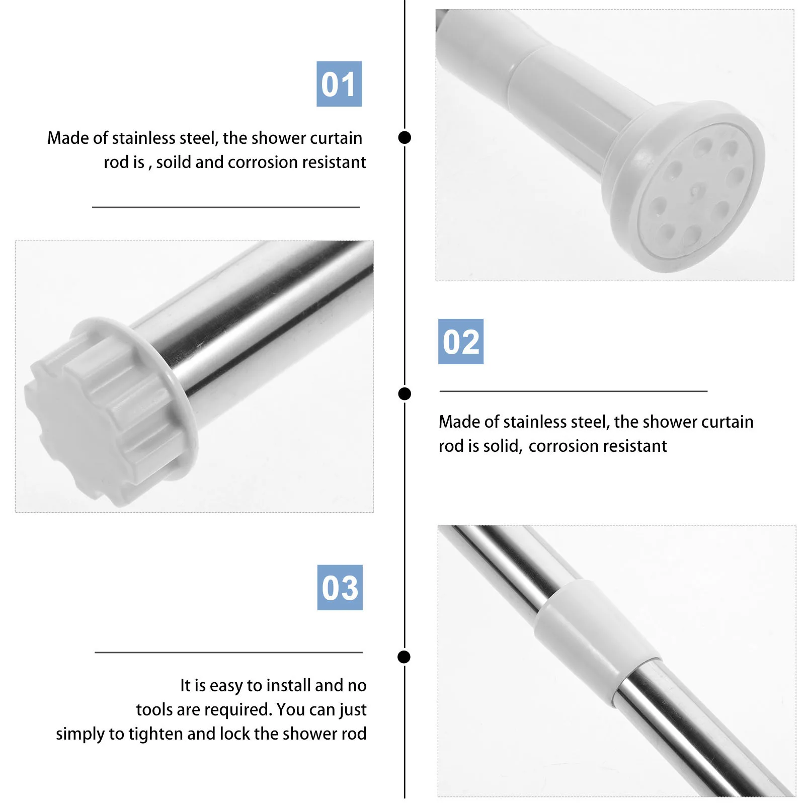 

Stainless Steel Shower Curtain Rod Adjustable Tension Easy Installation No Wall Damage Shower Curtain Rod