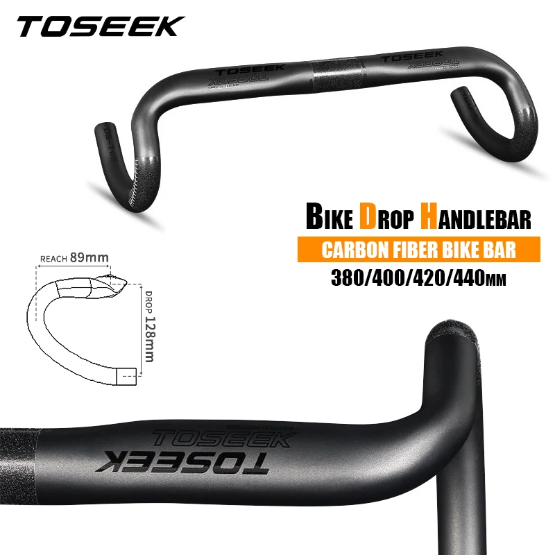 Manillar de Bicicleta TOSEEK de Fibra de Carbono 380/400/420/440mm, Manillar Curvo para Bicicleta de 31.8mm de Diámetro, Manillar de Ciclismo