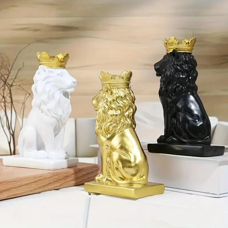 Creative Lion Statue Crown Lion Statue Handmade Art Gift Home Office Decoration Living Room Desk Home Decoration