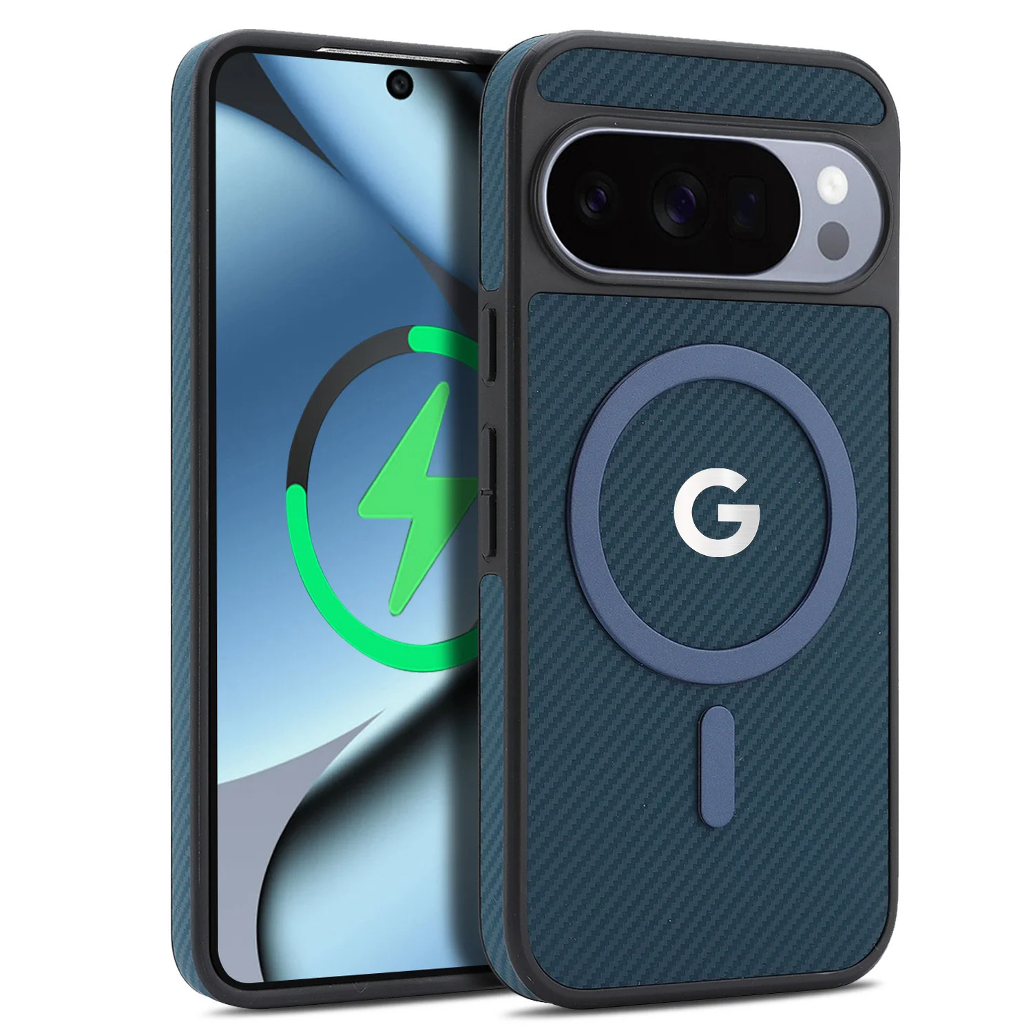 Hochwertige Handyhülle aus Kohlefaser-Texturleder für Google Pixel 10 9 ProXL 10A 9A, kompatibel mit MagSafe Wireless Charger, stoßfeste Abdeckung. – Detail 10