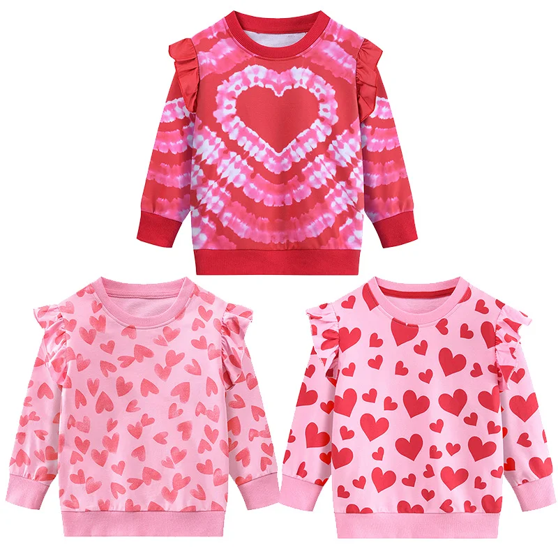 Little Hand Toddler Girls Sweatshirts Valentine Sweatshirt Crewneck Ruffle Long Sleeve Kids Girls Heart Shirts Tops 2-7 Years