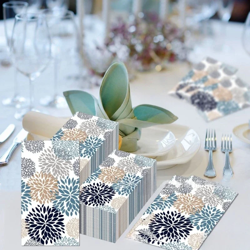 Lot de 20 sets de table en papier coloré, 33x40cm, 2 plis, fleur bleue, pour bébé, mariage, anniversaire, décoration de fête