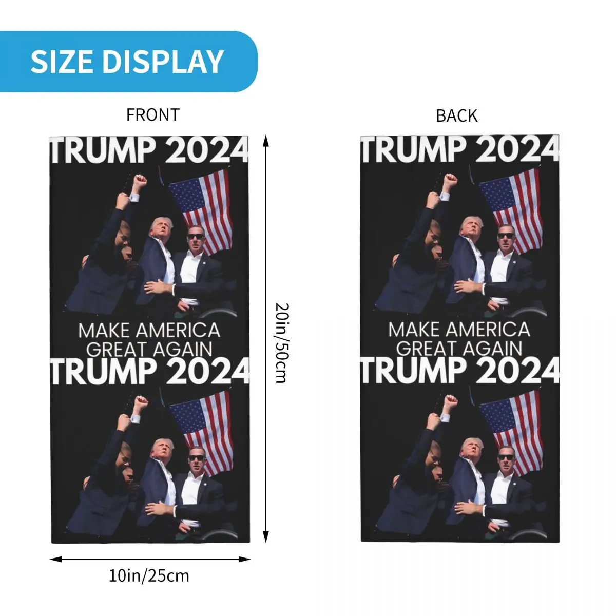 Trump Assassination Attempt 2024 Bandana Neck Gaiter Printed Motorcycle Motocross Donald Trump Face Scarf Balaclava Hiking