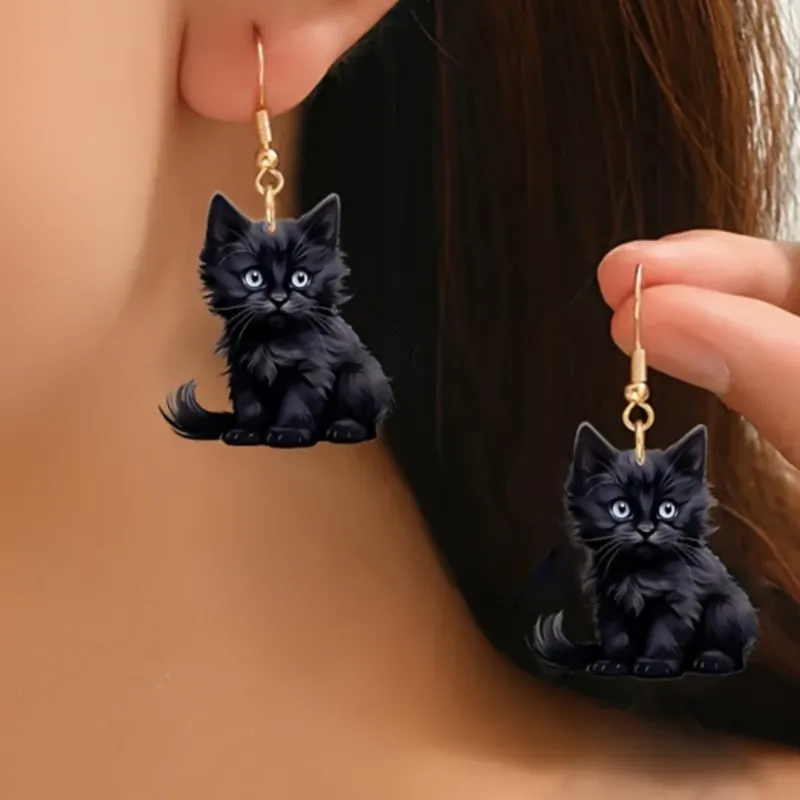 Y2K Whimsica Black Cat Dangle Earrings for Women Acrylic Niche Cute Cat Jewelry Accessories