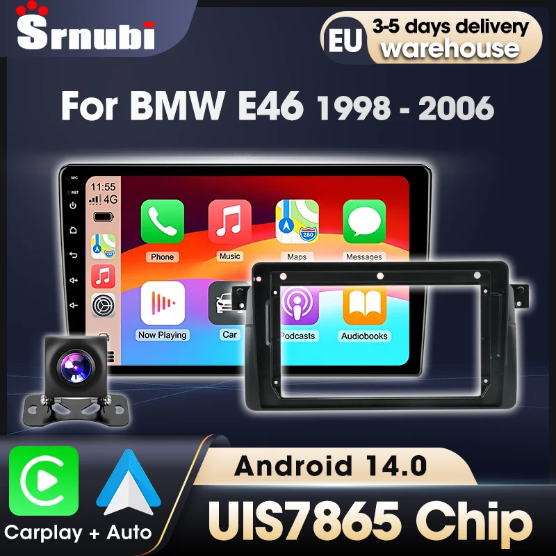 Autoradio Srnubi 4G + WIFI pour BMW E46 M3, accessoires de voiture, Carplay sans fil, Android Auto, systèmes intelligents de voiture, unité principale 2 Din