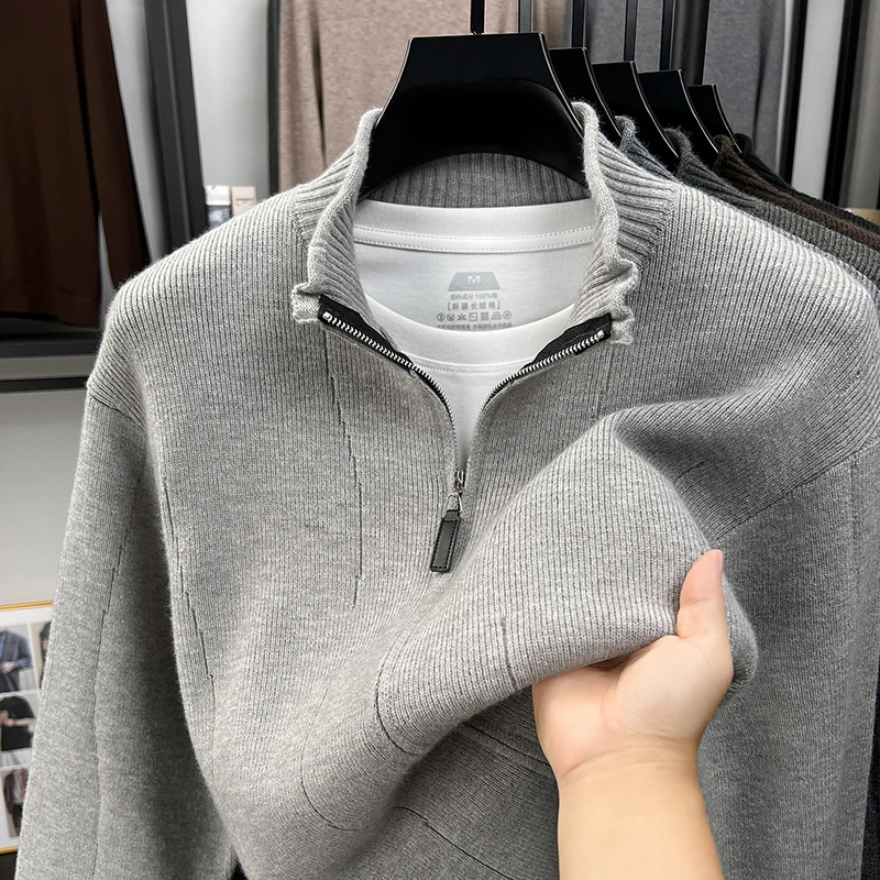 High Quality knitted men's sweater coat new simple solid color comfort zipper stand collar autumn winter casual luxury cardigan