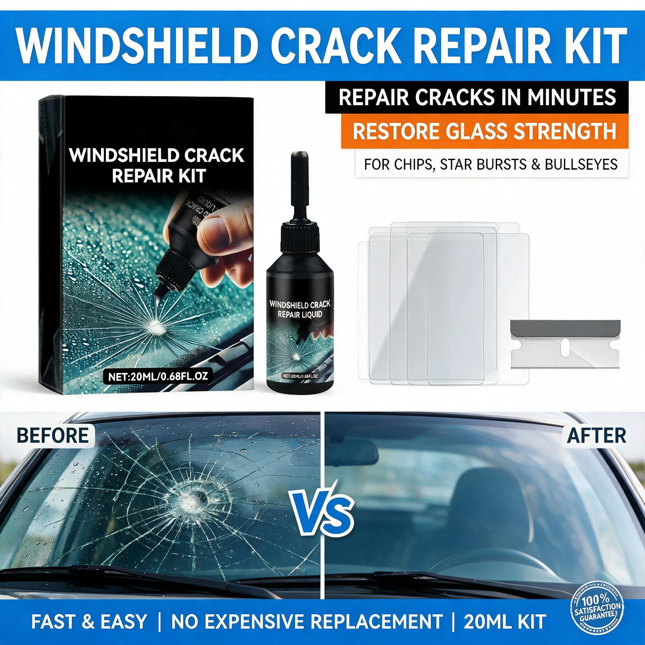 Premium Professional Car Windshield Crack Repair Kit Glass Repair Fluid Glue Set Auto Window Chip Shatter Fix Long Lasting
