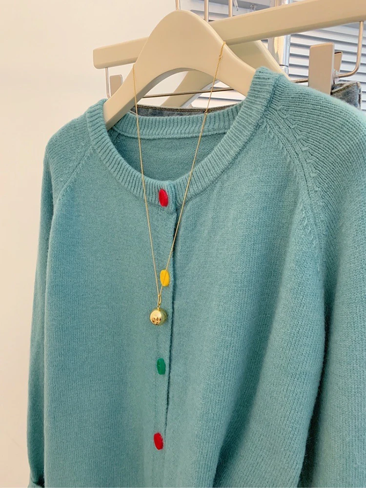 Women Sweater Cardigans Lazy Style Round Neck Single Breasted Knitted Tops Loose Casual Long Sleeve Cardigan Coat