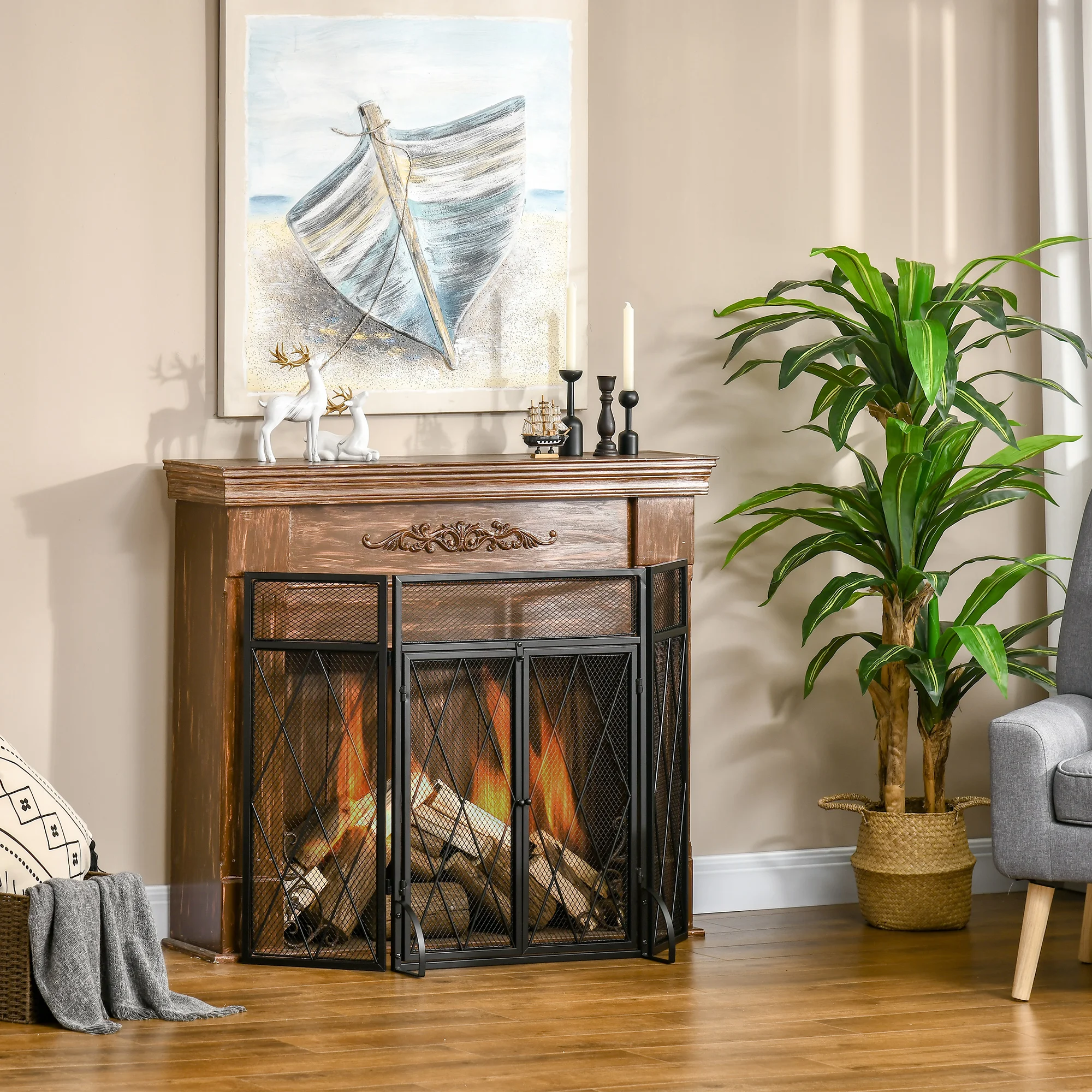 HOMCOM 3-Panel Folding Fireplace Screen Heavy Duty 47.25