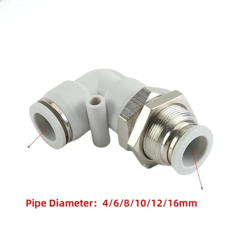 ‌PLM Elbow Bulkhead Fitting - Dual Color (Black/White) Male/Female Threaded Connector for Cable Management & Enclosures