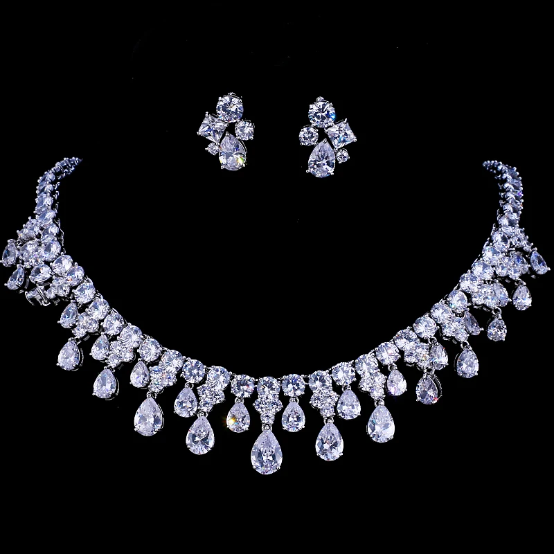 JMK Hot Sale Bridal Jewelry Sets For Women Wedding AAA Cubic Zircon Earrings Necklace Sets Jewellery Gift Fashion Statement