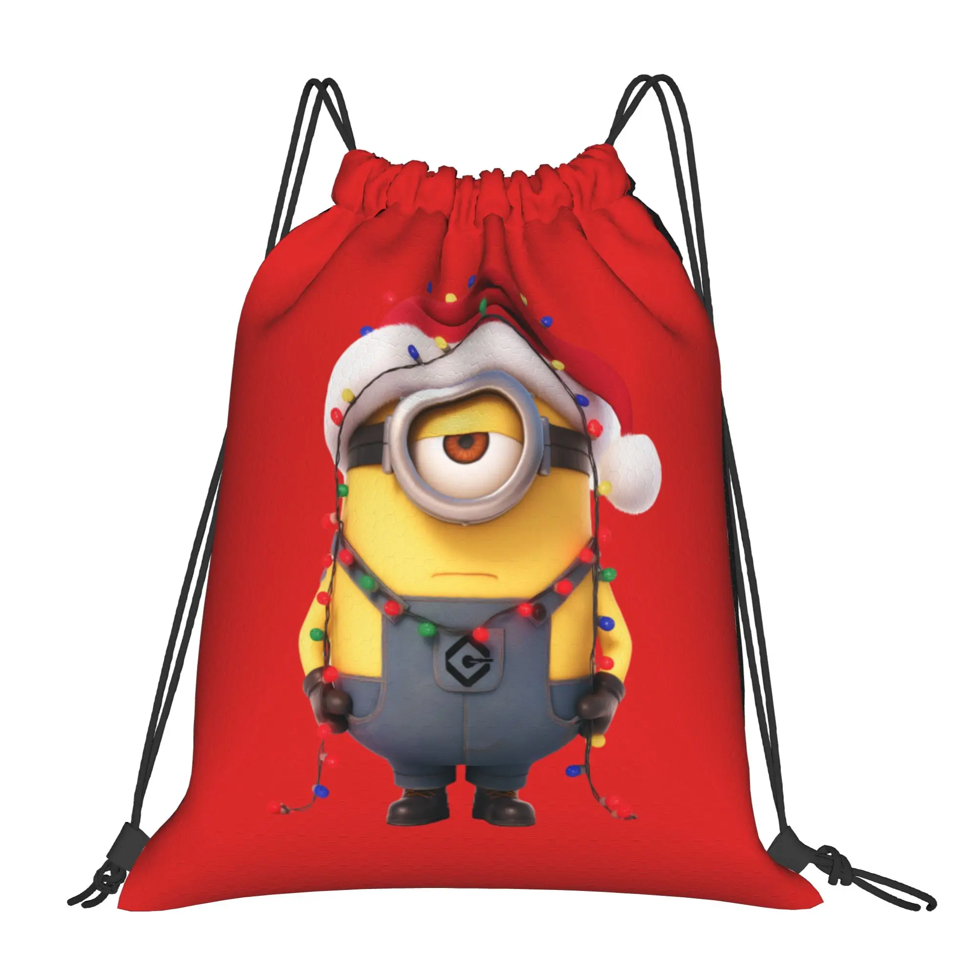 M-Minions-s Cartoon Christmas Drawstring Backpack Gym Sports Sackpack Water Resistant  String Bags for Working Out