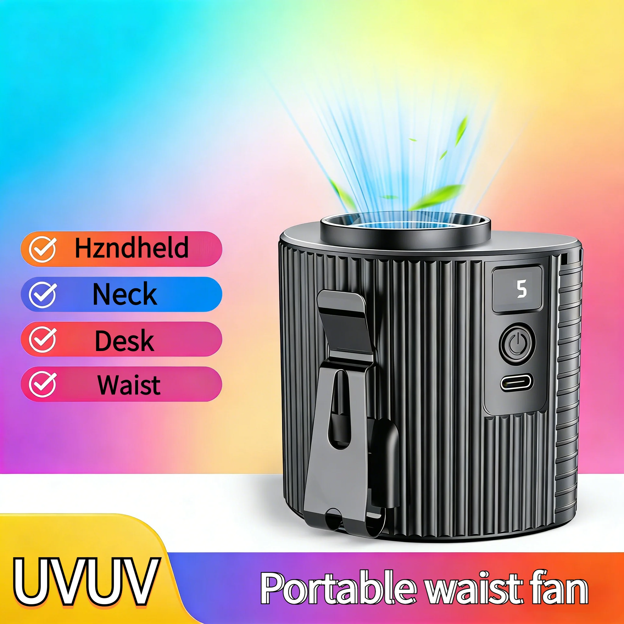 Portable waist fan, portable, large-capacity battery life, suitable for outdoor sports and work.